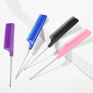 Professional Rat Tail Comb With Stainless Steel Pin Fine Tooth Plastic Hair Styling Parting Tool