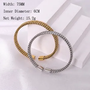 Unisex mesh stainless steel open C-shape bangles in gold and silver finishes