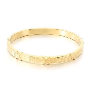 Premium gold-plated textured bangle bracelet featuring elegant X-shaped design accents