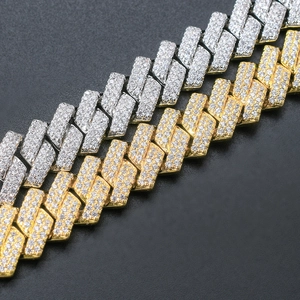 Silver and gold 14mm rhombic moissanite Cuban chains in S925 sterling silver hip hop style