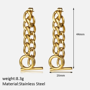 18K gold plated stainless steel OT toggle chain earrings measuring 44mm long
