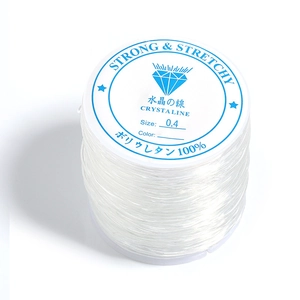 Close-up of 0.4mm transparent elastic cord for jewelry making with 100% polyurethane