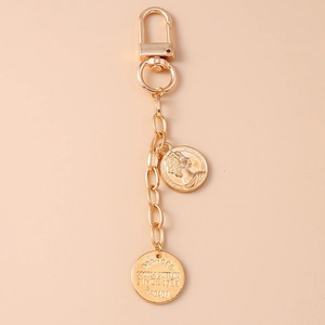 Golden creative letter and portrait round coin keychain for backpack and phone chain