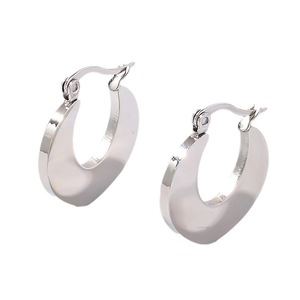 Polished silver stainless steel thick hoop earrings with minimalist half moon design