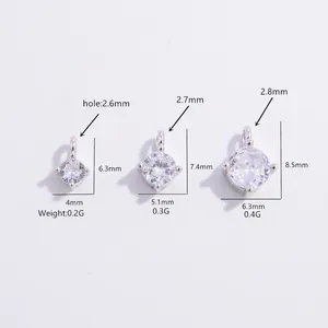 Three sizes of S925 sterling silver four-claw round zircon pendants for DIY jewelry making