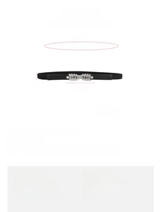 Detailed sizing chart for women elastic leaf buckle belt showing 65cm length and 1.4cm width