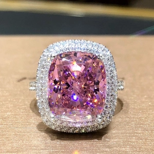 Cushion Cut Zirconia Ring Copper Halo Pave Band Luxury Wedding Jewelry Women Elegant Sparkly Square Gemstone Gold Plated