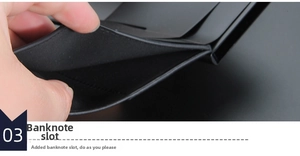 Close-up of the leather wallet interior showing a dedicated bill compartment and stitching