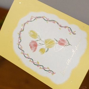 3D bouquet greeting card with gold foil tulips and 'life is better with flowers' text