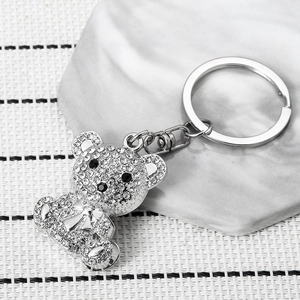 Sparkling rhinestone bear keychain with crystal bow for student backpacks and car keys
