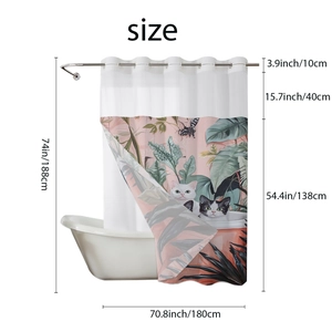 Detailed size parameters of double-layer shower curtain with tropical cat print
