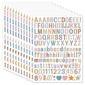 Macro shot of colorful waterproof letter stickers set with macaron alphabets and numbers
