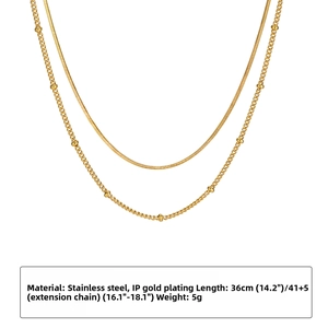Double-layered 18K gold plated stainless steel snake and bead chain with extension