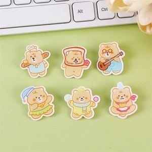 Set of six cute cream yellow bear acrylic brooches for backpacks and clothing accessories