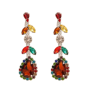 Bohemian gold-tone drop earrings with vibrant teardrop and marquise colorful gemstones