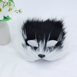 Faux fur fox cosplay mask for Halloween parties, 45-degree view on white background
