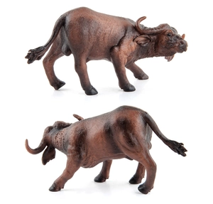Detailed macro view of realistic African buffalo model showing skin textures and horns