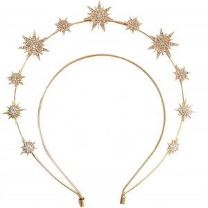 Golden baroque star headband with rhinestones for weddings and fashion runway styles
