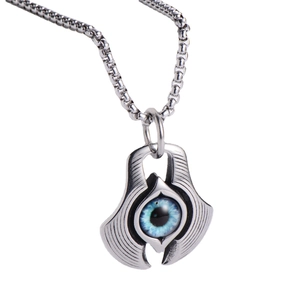 Gothic Evil Eye pendant necklace in stainless steel with blue stone and box chain