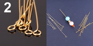Macro detail of 18K gold plated stainless steel eye pins for DIY jewelry making