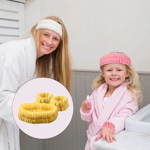Absorbent coral fleece headband and wristbands set for skincare and washing face