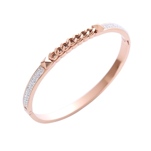 Rose gold stainless steel bracelet with double-row crystal inlay and chain link design