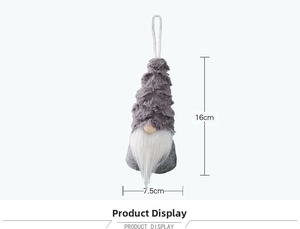 Christmas gnome plush ornament with grey knitted hat and dimensions 16cm by 7.5cm