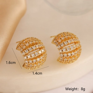 Orecchini a C in oro 18K con zirconi, altezza 1,6cm e peso 8g, stile elegante
