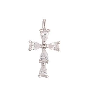 S925 sterling silver hip hop cross pendant with teardrop cubic zirconia stones
