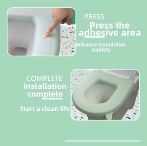 Detailed guide showing adhesive installation steps for waterproof EVA toilet seat cover