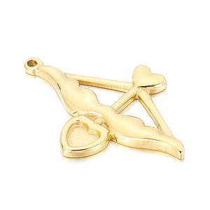 Detailed close-up of a golden Cupid's arrow pendant with heart element for jewelry making