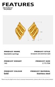 Detailed size specifications for wavy geometric gold stainless steel earrings for women