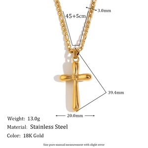 Detail of 18K gold stainless steel cross pendant with Figaro chain measurements