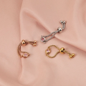Adjustable stainless steel rings with pink birthstones in gold, silver, and rose gold