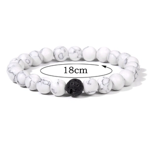 Double-layer braided volcanic stone and white turquoise beaded bracelet, 18cm inner perimeter