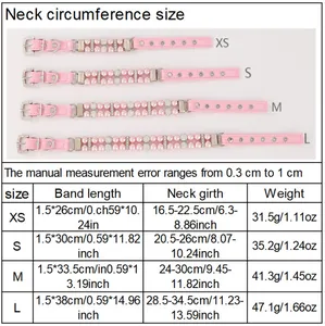 Size chart for pet pearl collar with neck girth and weight specs for small medium dogs