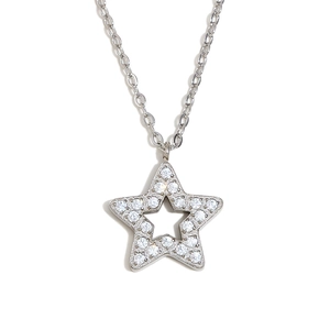 Minimalist silver pentagram necklace with hollow star pendant and sparkling zircon crystals