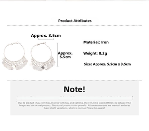 Detailed size specifications and weight for multilayer silver hoop earrings with discs