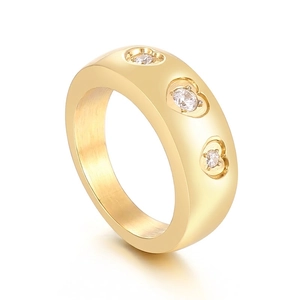 Minimalist Stainless Steel Heart Rhinestone Ring Fashion Commuter Titanium Steel Open Heart Band Ring For Men Women Daily Jewelry
