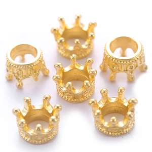Set of six gold alloy crown pendants for DIY necklaces and handmade jewelry crafts