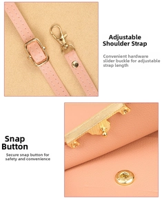 Detail of pink PU leather texture with gold metal buckle and adjustable shoulder strap