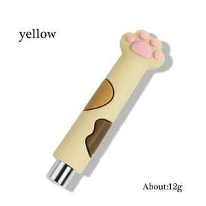 Close-up of a yellow cat paw utility knife with retractable blade and pink pad detail