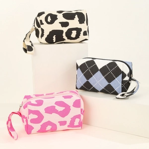 Canvas Makeup Bag Large Capacity Portable Handle Cosmetic Pouch Leopard Checkerboard Cow Print Stationery Storage Organizer