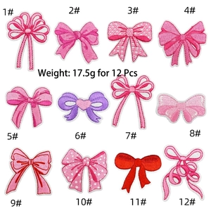 Set of 12 colorful bowknot embroidery patches with diverse patterns for DIY decoration
