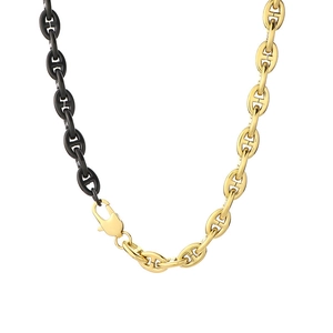 Collier chaîne maille grain de café bicolore noir et doré style hip-hop avec fermoir