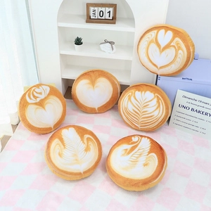 Realistic Coffee Latte Art Round Throw Pillow Soft Plush Cushion For Sofa Office Novelty Heart Leaf Pattern Home Decor