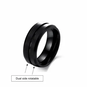 Anillo giratorio de acero de titanio negro mate para hombres con diseño de ranura