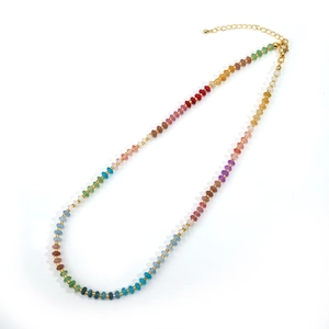Handmade rainbow semi-precious stone necklace with gold spacer beads and lobster clasp