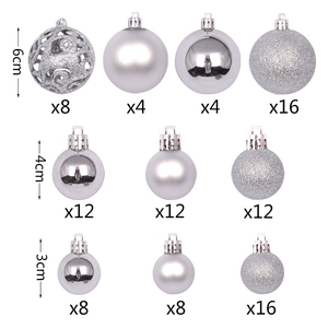 Set of 100 silver Christmas ball ornaments in mixed sizes and textured finishes
