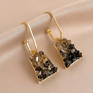 Vintage Geometric Trapezoid Earrings With Copper Frame And Crystal Clusters Featuring 925 Sterling Silver Earring Post For Women